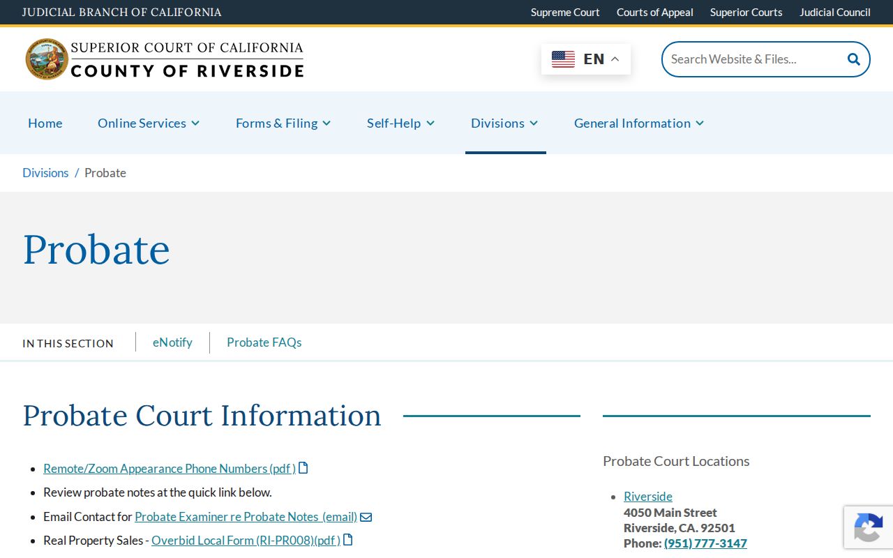 Lake Elsinore people search through Riverside probate records