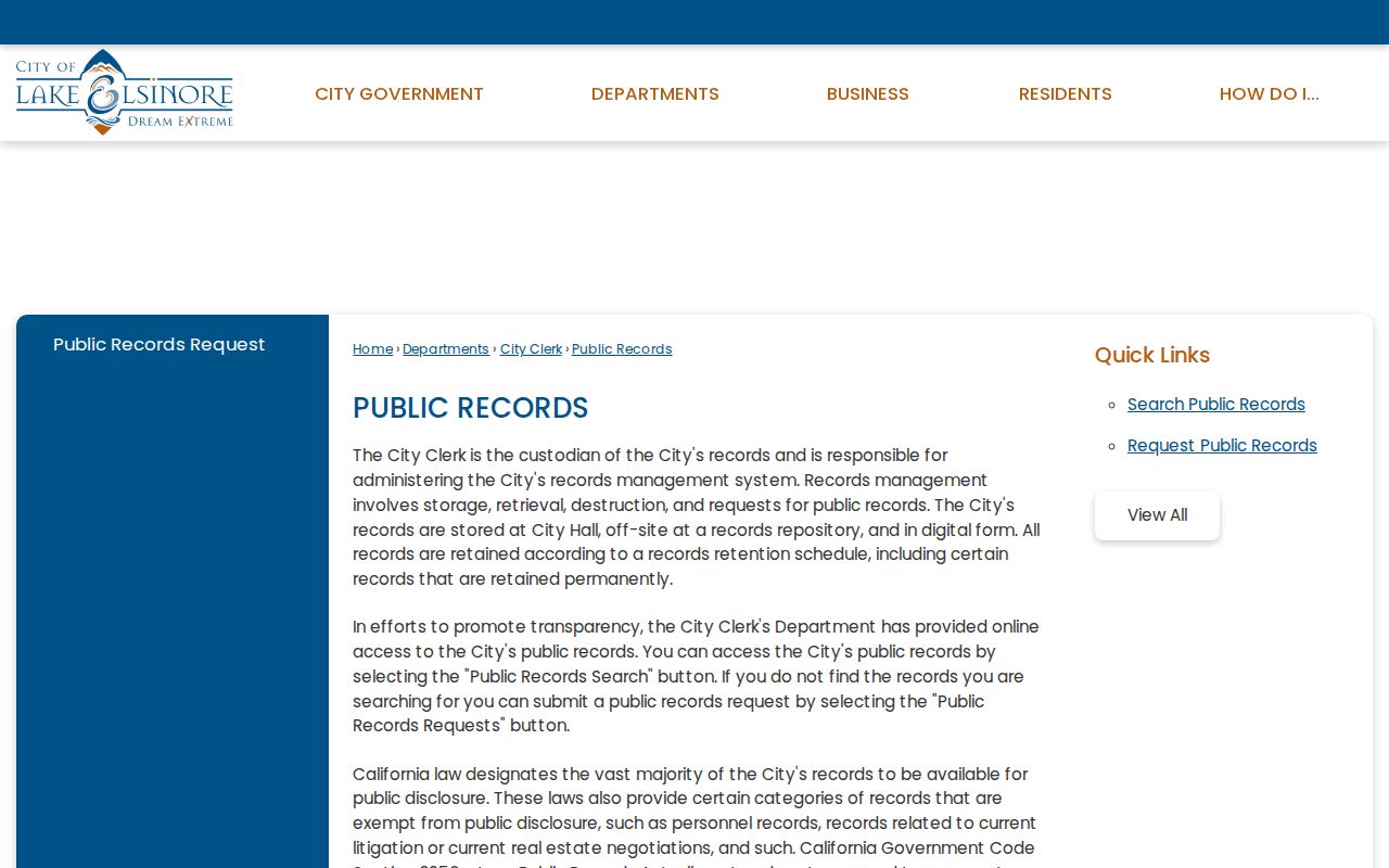 Lake Elsinore people search in city Laserfiche public records