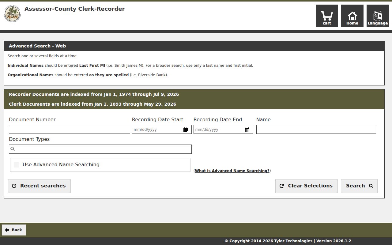 Lake Elsinore public records advanced recorder search fields
