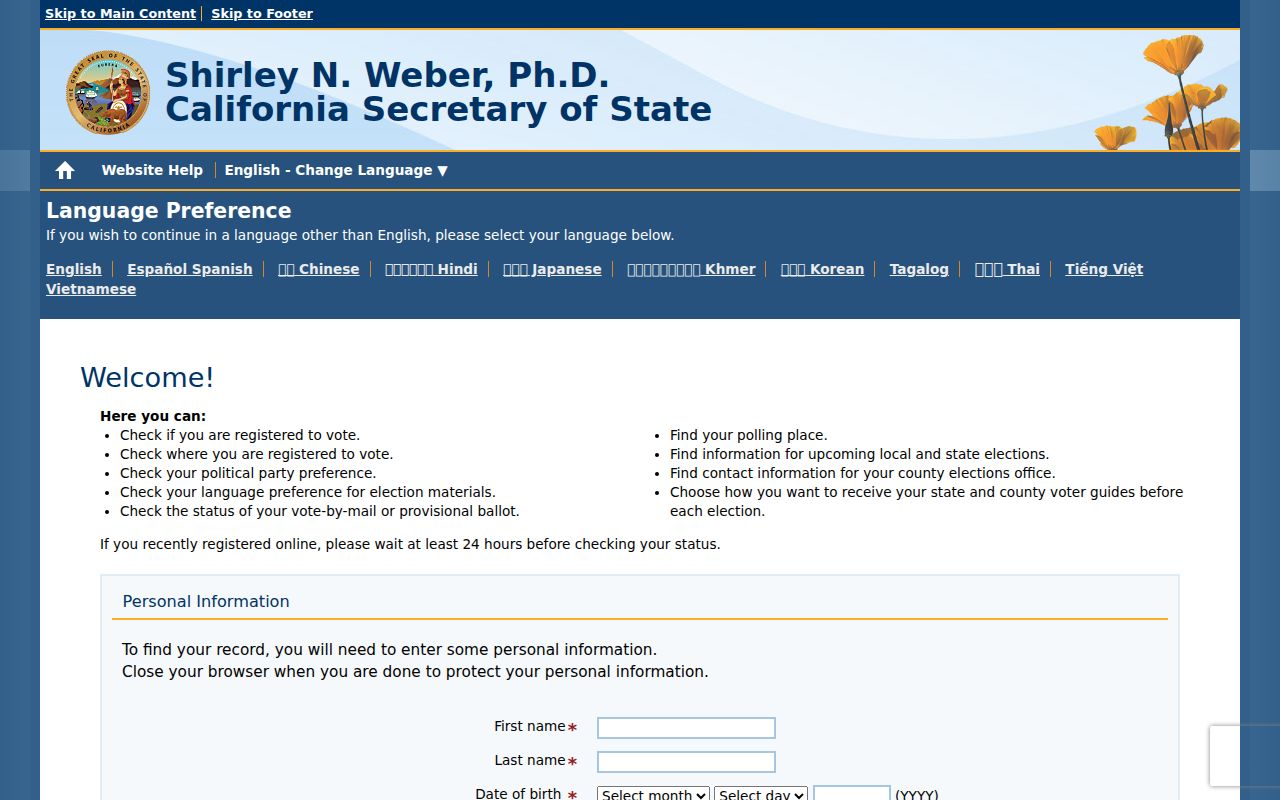 Lake Elsinore voter registration My Voter Status lookup